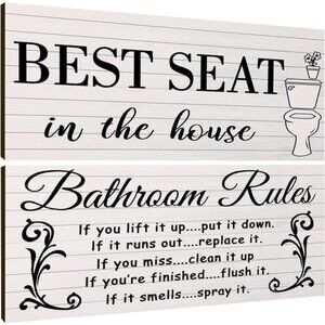 2 Pieces Funny Bathroom Wall Decor Sign Farmhouse Bathroom Rule Wall Art Toilet